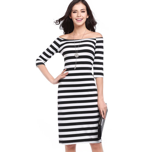 Spring Summer Dress Stripe Black White