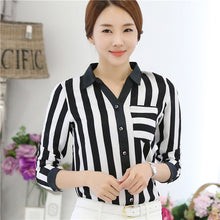 Load image into Gallery viewer, Feminina Striped Chiffon Chemise Femme Office