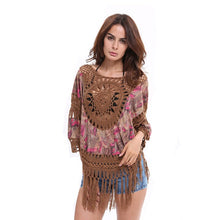 Load image into Gallery viewer, Beach Camisas Hollow Out Tassel Blouse Shirt