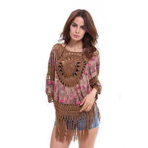 Beach Camisas Hollow Out Tassel Blouse Shirt